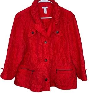 Chico’s Red Orange Crinkle Jacket L